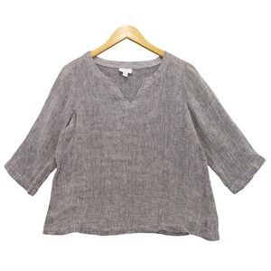Pure Jill Linen V Neck 3/4 Sleeve Tunic Top XS Petite Gray Casual Everyday